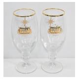 Pair of Stella Artois Gold-Rimmed Beer Glasses