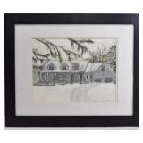 Winter Homestead Watercolour & Pen Drawing