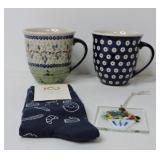 2 Polish Pottery Coffee Mugs and Socks