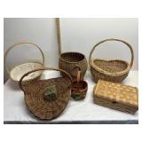 Large box of assorted wicker baskets