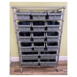 Rolling storage shelf with totes