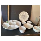 White glass serving dishes