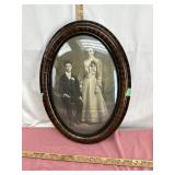 Antique Oval Picture Tiger Wood Frame and Convex