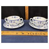 Gustav Sweden Alva pattern 2 cups & saucers blue