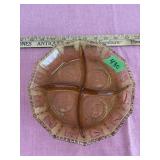 Amber glass 4 section dish zodiac