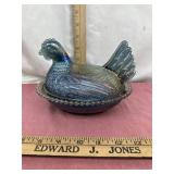 Vintage Indiana Iridescent Carnival Blue Hen on