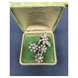 Vintage Dragonfly and Flowers Rhinestone Brooch