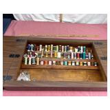 Wooden Sewing Box with Thread Spools