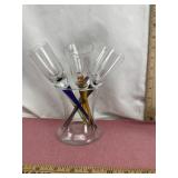 Six Handblown Glass Champagne Flutes With