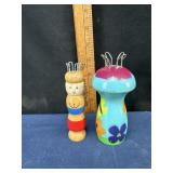 Two Vintage Wooden Knitting Spools - 'French