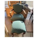 Wood Frame Chair and Ottoman Set