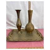 Brass Vases With Tray Set