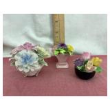 3 Bone China Flower Figurines