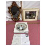 Decorative Mirror, Art Print, and Plate Lot