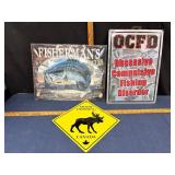 Three Fishing and Moose Signage