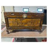 Hand-Carved Wooden Chest with Latch