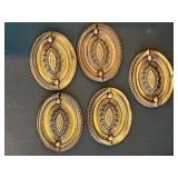 5 large antique solid brass drawer/cabinet hinged