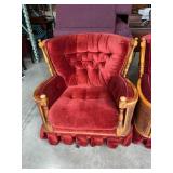 Red Upholstered Wooden swivel rocker Armchair