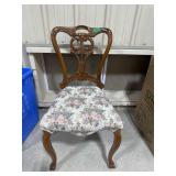 Carved Wood Chair with Floral Upholstery