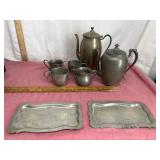 Pewterï¿½Tea Service Set with Trays