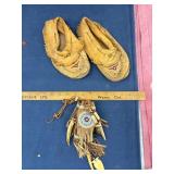 Beaded Moccasins and Leather Ornament