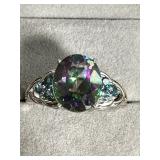 Mystic topaz Sterling silver ring with box, size