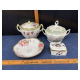 Floral Porcelain Sugar Bowls and Dish Set