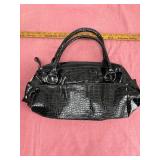 Black Faux Croc Handbag
