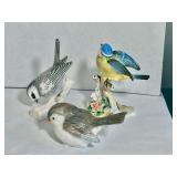 Three bird figurines, tallest 4?, (no damage).