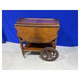 Wooden Drop-Leaf Tea Cart with Wheels