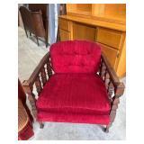 Red Upholstered Wooden Accent Chair