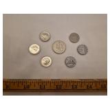 Canadian Coins 50 cent 1974, 5 cent 1935, 1945,