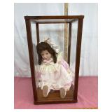 Porcelain Doll in Glass Display Case