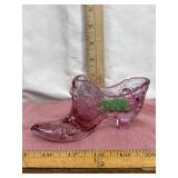 Fenton Style Cranberry Pink Art Glass Slipper