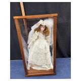 Porcelain Bride Doll in Display Case