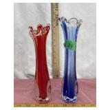 Two Mid-Century Modern Swung Glass Bud Vases  -