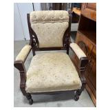 Wooden Armchair with Floral Upholstery