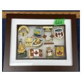 Ten Vintage Lions Club Pins In A Framed Shadow