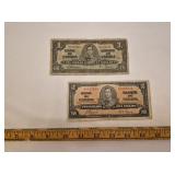 1937 Canadian 1 and 2 Dollar Bills ï¿½ Smoke Free