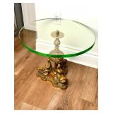 1960?s vintage bronze dolphin base, round glass