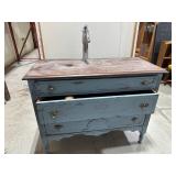 Blue Wooden Dresser With Faucet