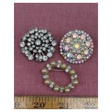 Three Vintage Rhinestone/Faux Pearl Brooches in a