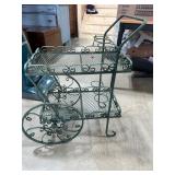 Green Metal Tea Cart with Wheels