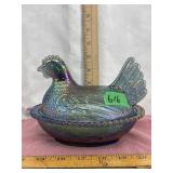 Vintage Indiana Iridescent Carnival Blue Hen on