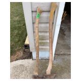 Two Wood-Handled Axes with Steel Heads