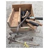 Wooden Box With Tools and Spikes