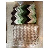 Two Crocheted Zigzag Pattern Blankets