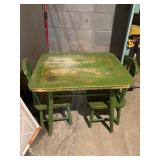 Green Wooden Kids Table and Chairs Set
