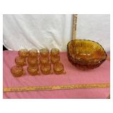 Amber Glass Punch Bowl Set
