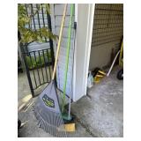 Fan rake and two brooms